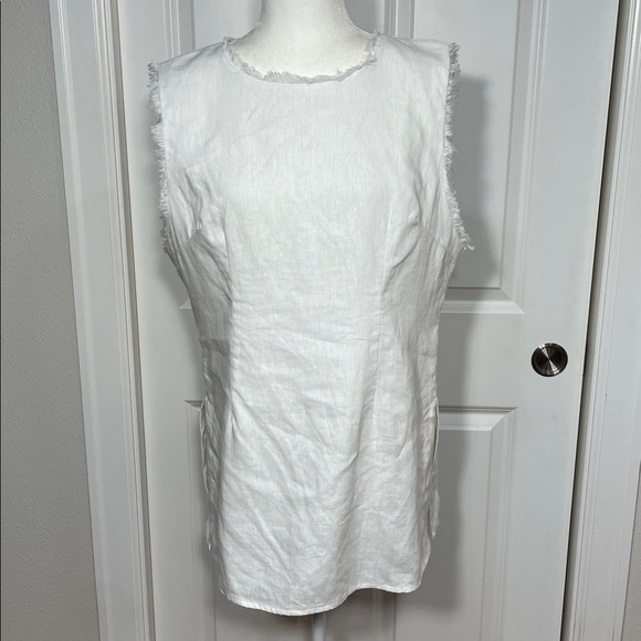 DISSH Nellie White Linen Tunic Top Size 12 Fringe Sleeveless Side Slits - Picture 3 of 16